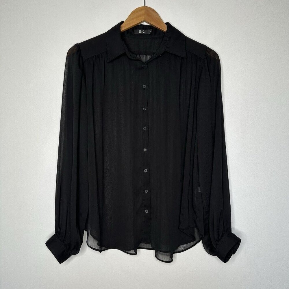 Uniqlo C Sheer Shirt Blouse Size S Black Whimsigoth‎ Chiffon